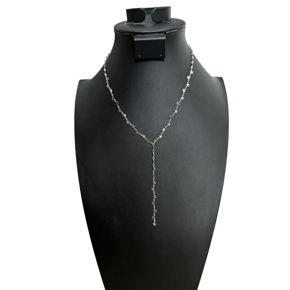 New Silver Tone Delicate Star Necklace Choker Sparkle Y Drop Patriotic Celestial